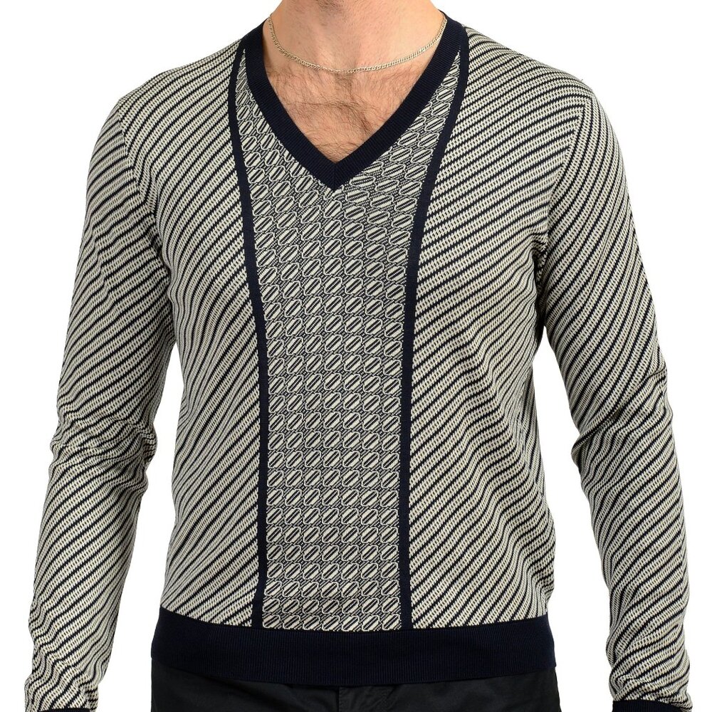 Prada Men's Multi-Color Silk V-Neck Pullover Sweater US S IT 48